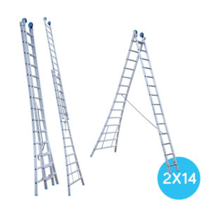 Tweedelige Reformladder 2x14 + gevel/toprollen Eurostairs
